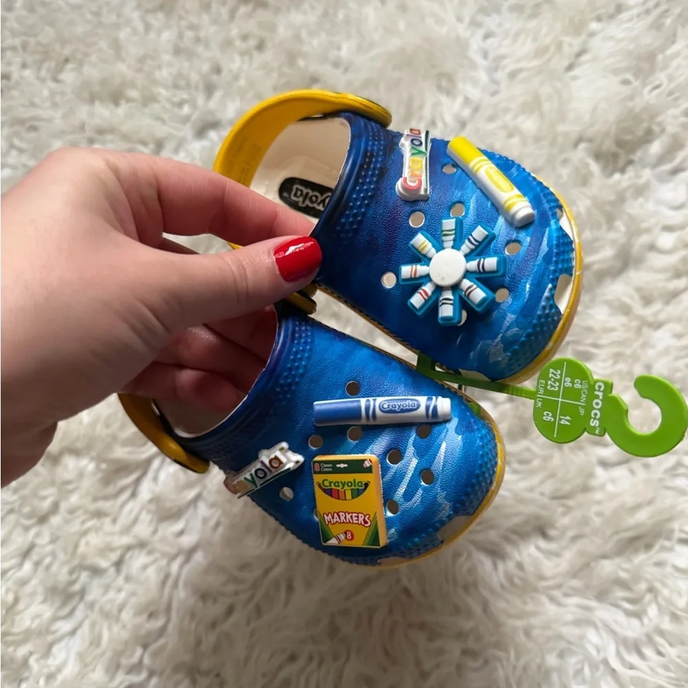 CROCS Kids Blue and Yellow Slippers